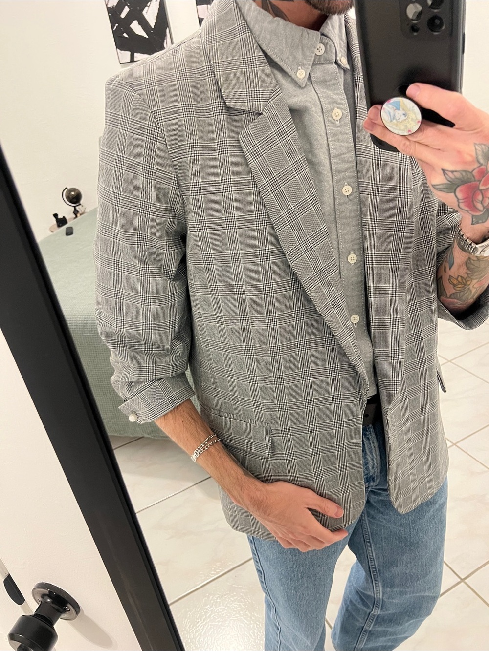 Rachel Zoe Gray Glen Plaid Lightweight Blazer